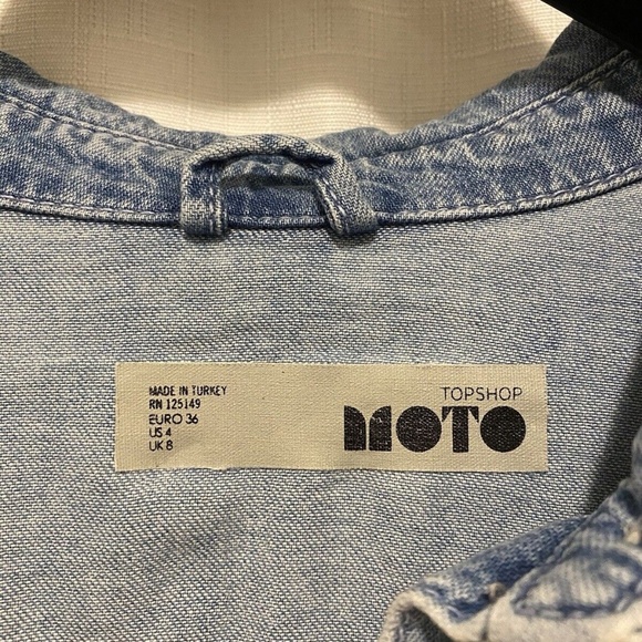 Topshop Moto Acid Wash Denim Shirt dress Size 4 - Picture 4 of 8